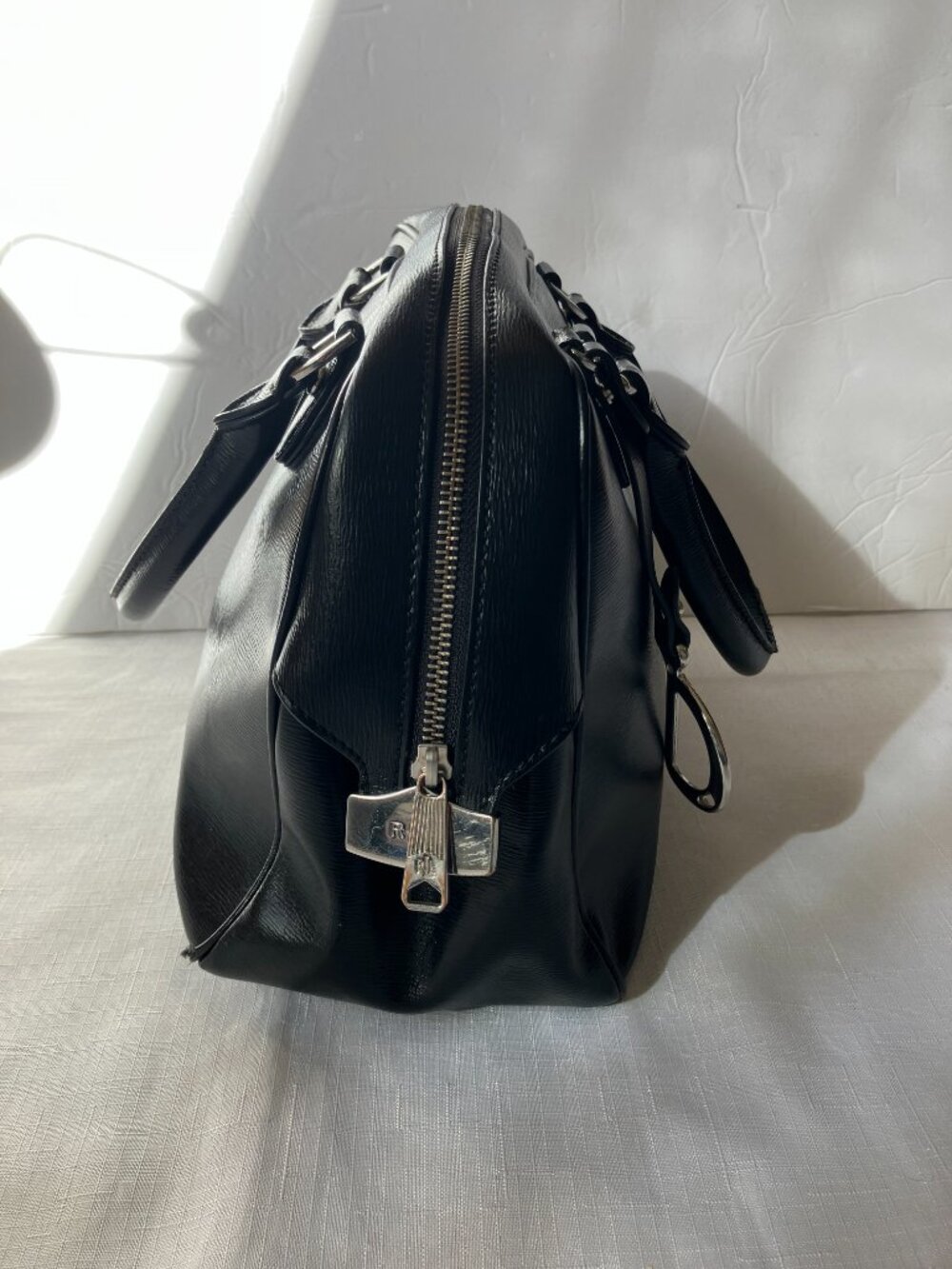 Lauren Ralph Lauren Sloan Street Dome Satchel, Textured Leather, Black EUC - Picture 6 of 12